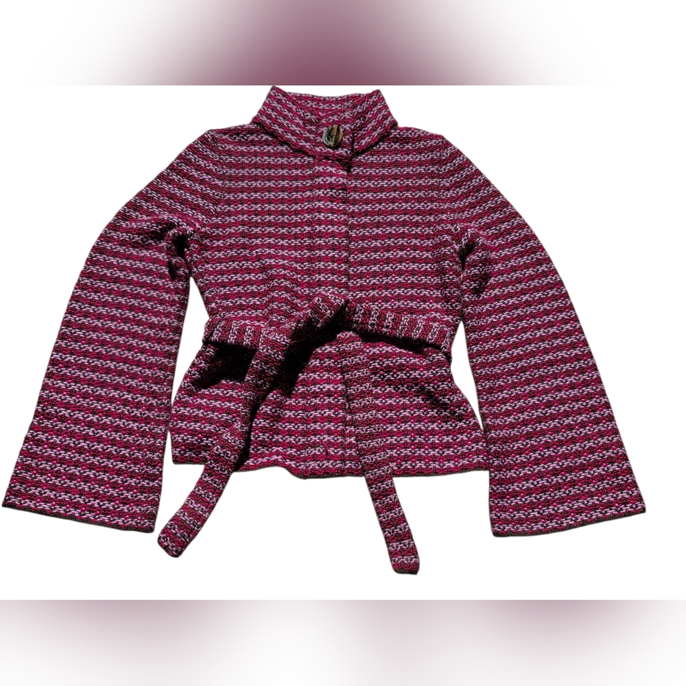 Vintage The Limited Wool Blend Pink & Brown Belted Zip Front Knit Jacket Size M